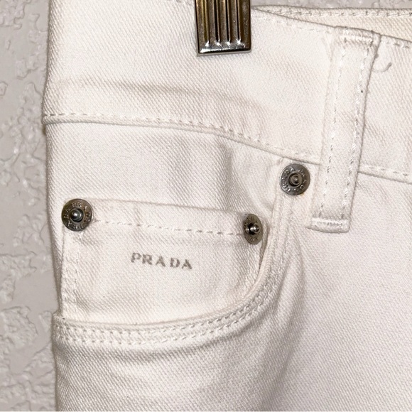 PRADA Y2k Five Pocket Slight flare low rise Regular fit White Jeans SZ: 30 (10) - Picture 7 of 14
